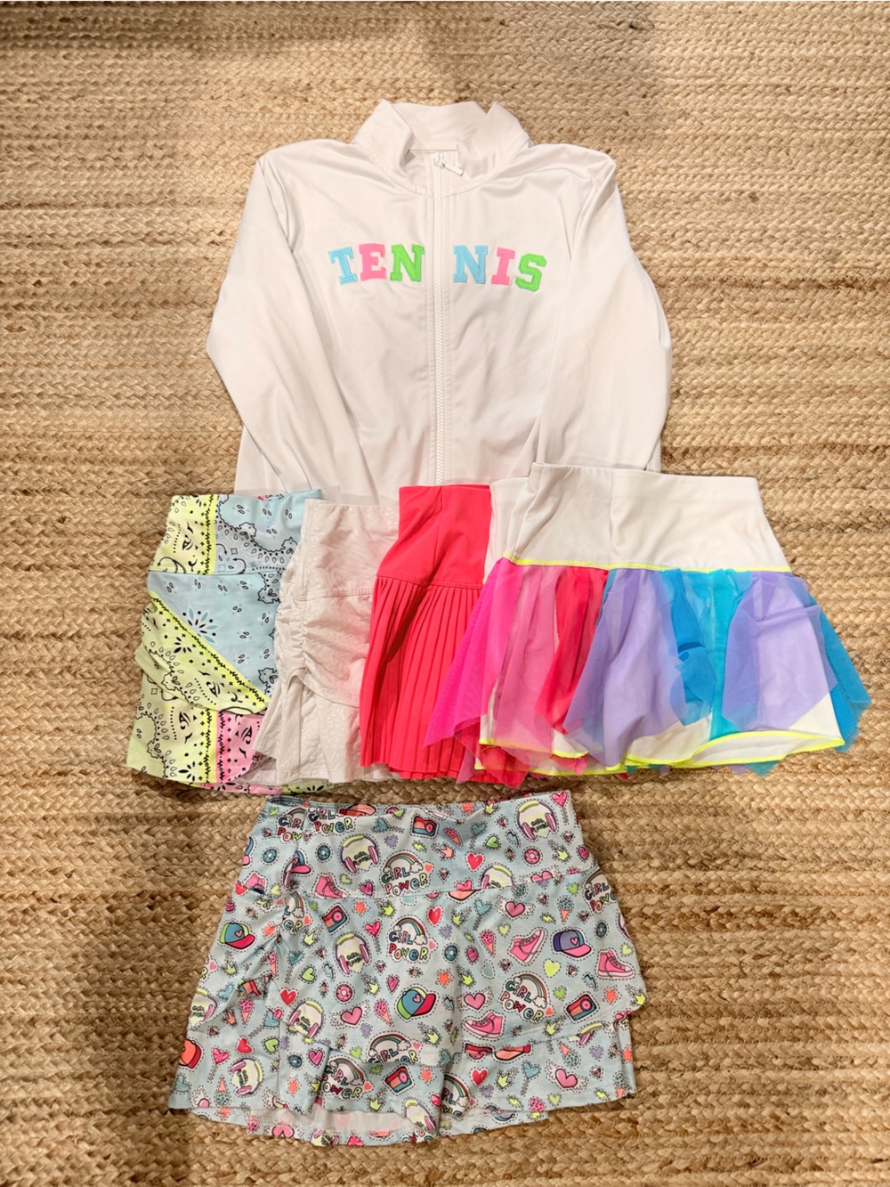 Lucky in Love White Zip Jacket with Pastel Lettering TENNIS